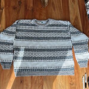 Vintage Porto Bello Men's Large Neutral Gray Blue Patterned Textured Sweater
